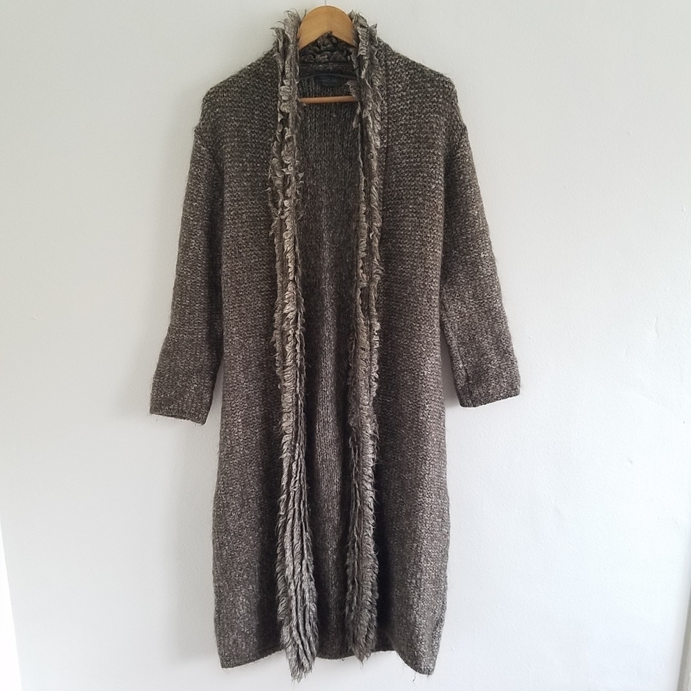 Mohair Cotton Blend Open Front Long Cardigan Sweater